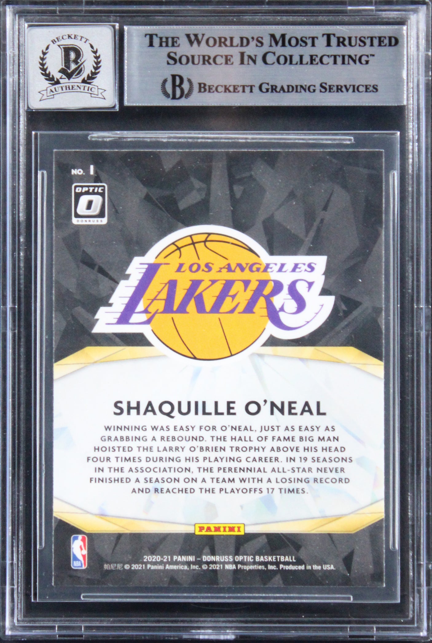 Shaquille O'Neal Signed 2020 Donruss Optic Winner Stays #1 Card Auto 10 BAS Slab