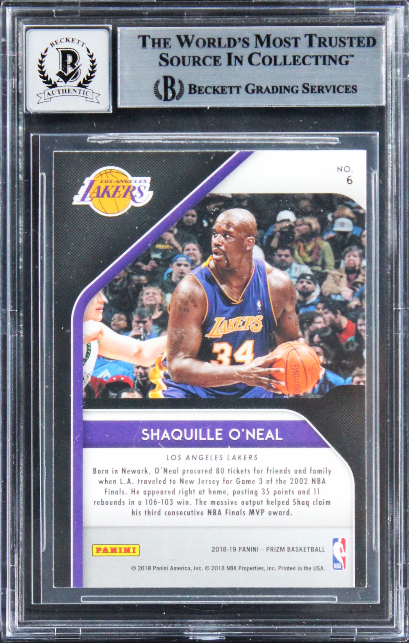 Shaquille O'Neal Signed 2018 Panini Prizm Hall Monitors #6 Card Auto 10 BAS Slab