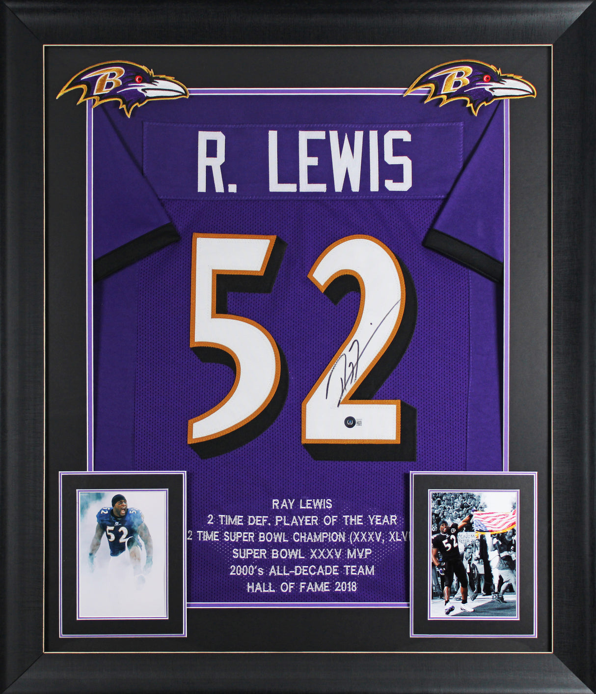 Ray Lewis Authentic Signed Purple Pro Style Stat Framed Jersey BAS Witnessed