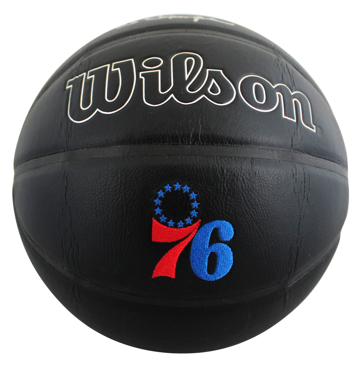 76ers Julius "Dr. J" Erving "83 Champs" Signed Black Logo Basketball JSA Witness