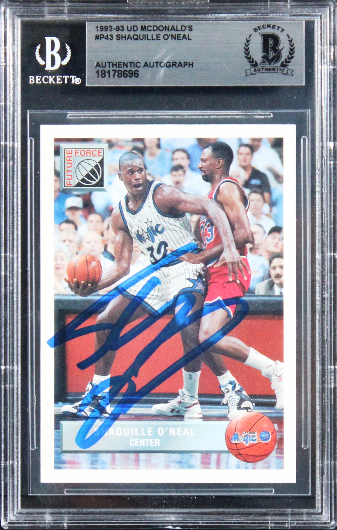 Magic Shaquille O'Neal Signed 1992 UD McDonald's #P43 Rookie Card BAS Slabbed