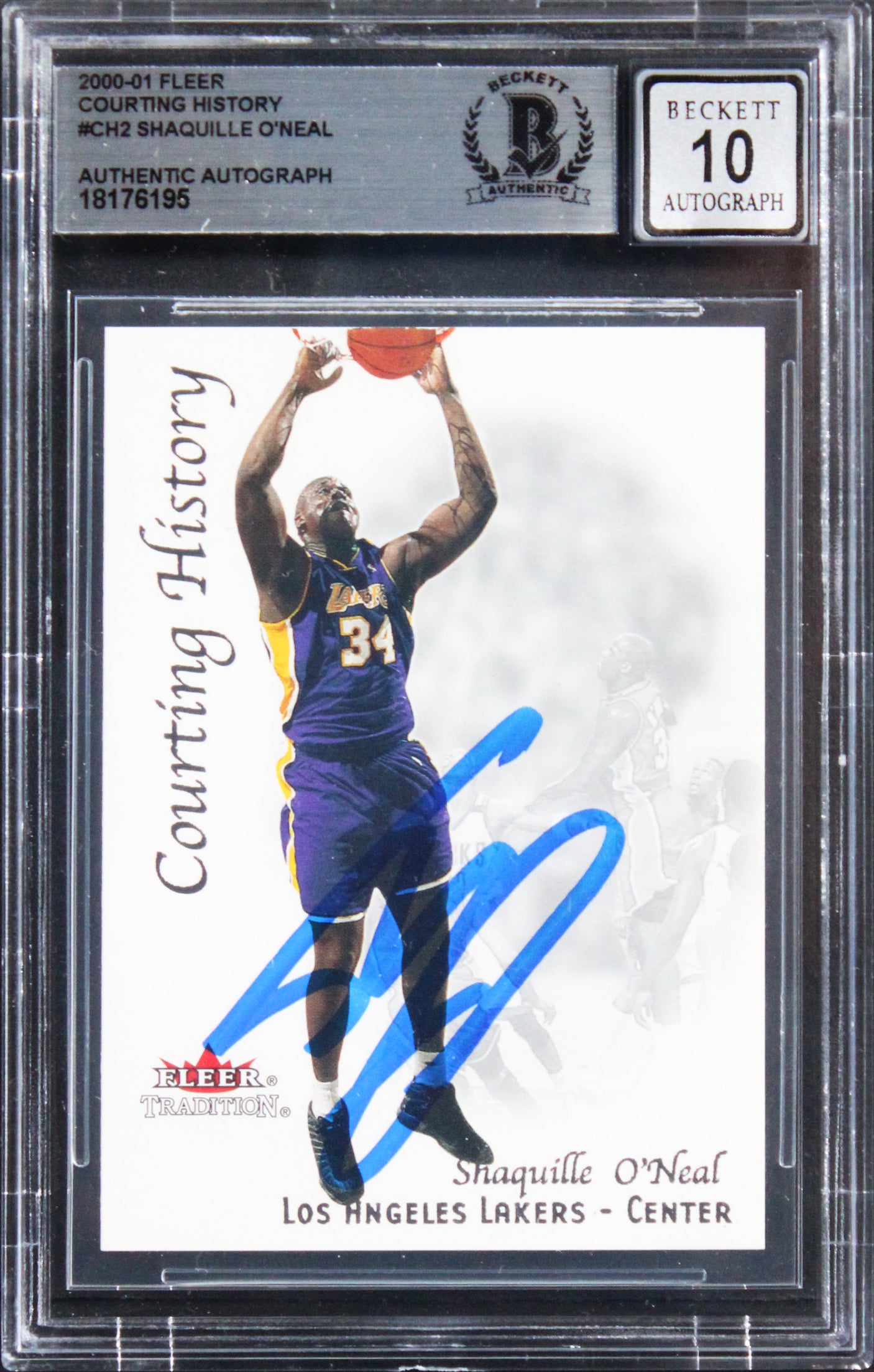 Shaquille O'Neal Signed 2000 Fleer Courting History #CH2 Card Auto 10! BAS Slab