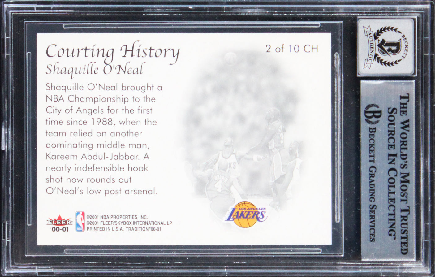 Shaquille O'Neal Signed 2000 Fleer Courting History #CH2 Card Auto 10! BAS Slab