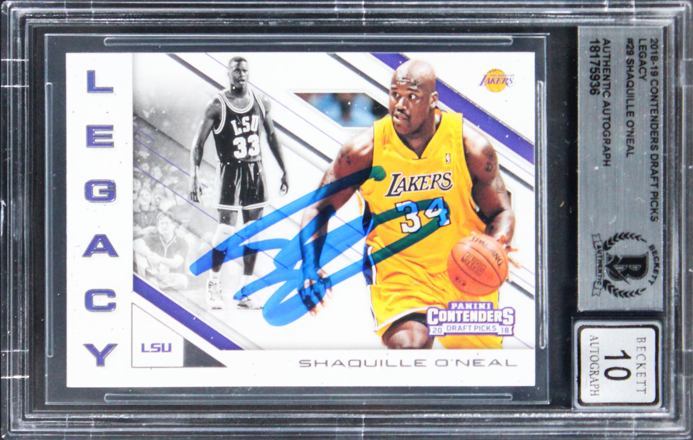 Shaq O'Neal Signed 2018 Contenders Draft Picks Legacy #29 Card Auto 10! BAS Slab