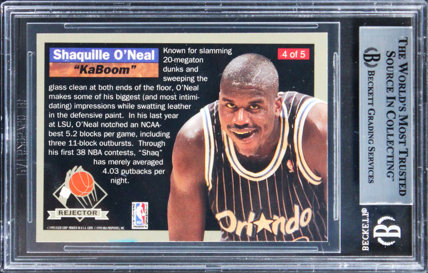 Magic Shaquille O'Neal Signed 1992 Ultra Rejectors #4 Rookie Card BAS Slabbed