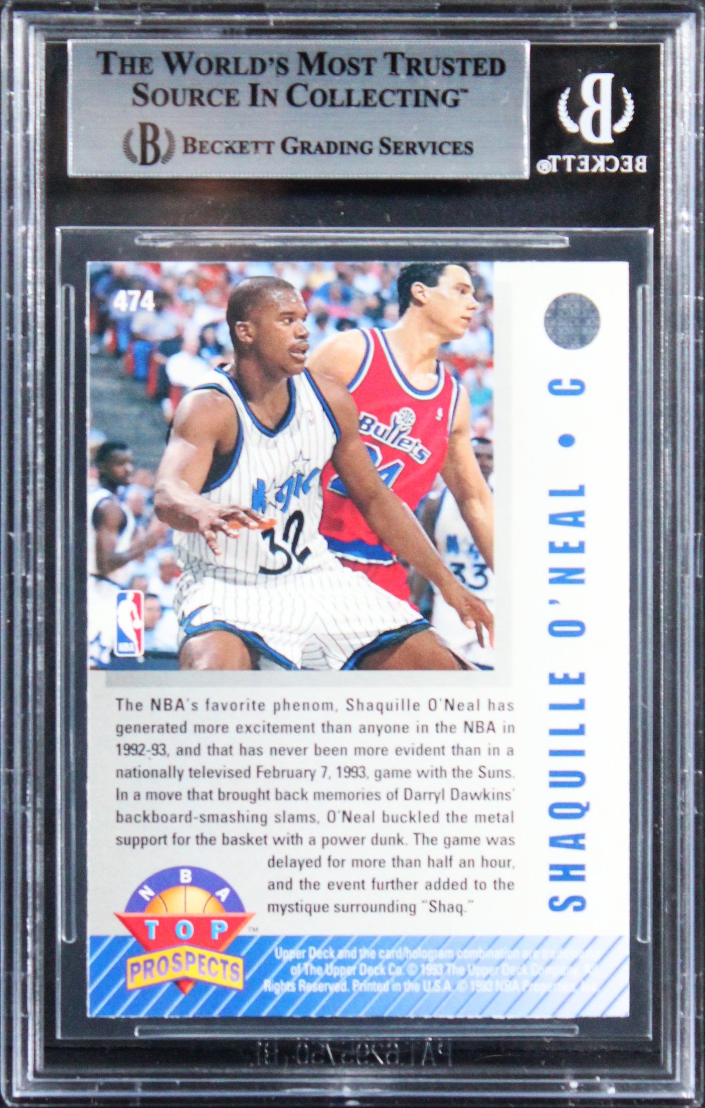 Magic Shaquille O'Neal Signed 1992 Upper Deck #474 Rookie Card BAS Slabbed
