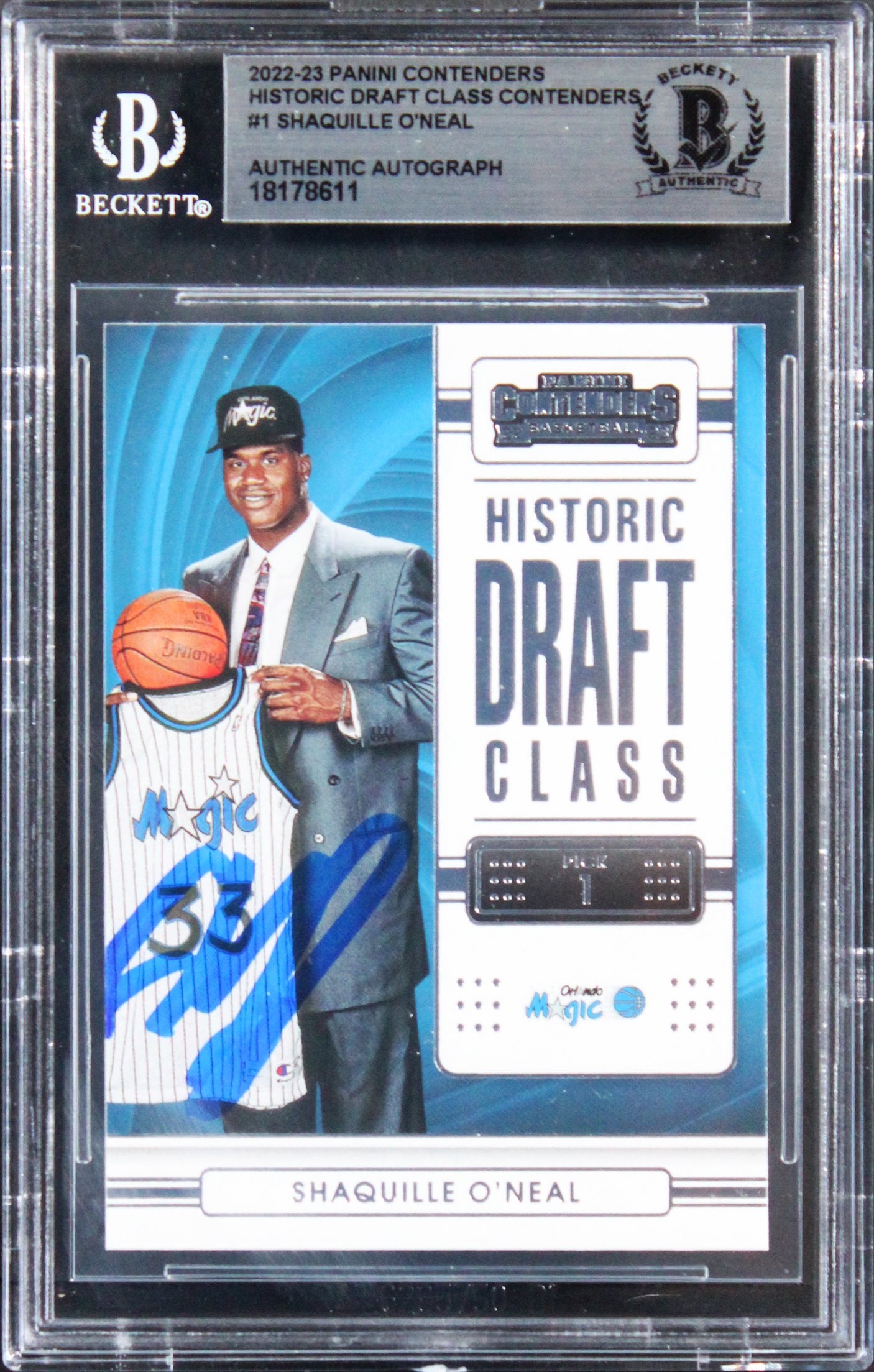 Shaq O'Neal Signed 2022 Panini Contenders Historic Draft Class #1 Card BAS Slab