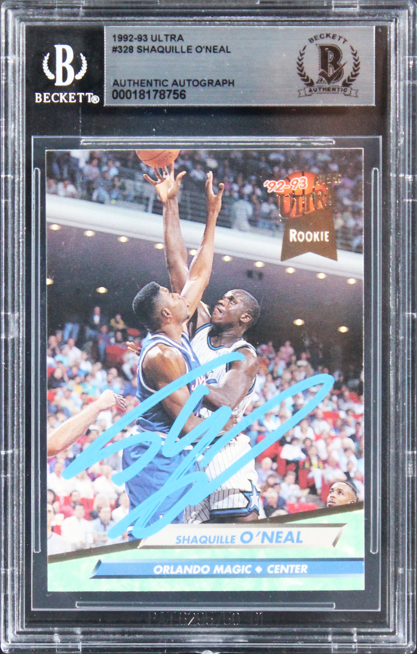 Magic Shaquille O'Neal Authentic Signed 1992 Ultra #328 Rookie Card BAS Slab 2
