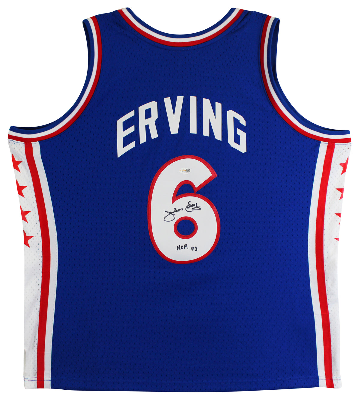 76ers Julius "Dr. J." Erving Signed Blue M&N 1976-77 HWC Swingman Jersey JSA Wit
