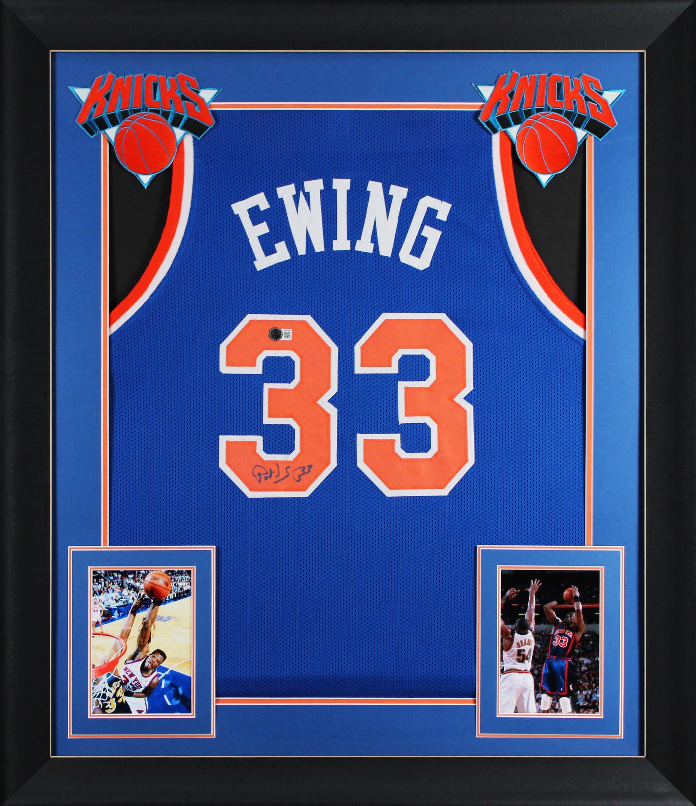 Patrick Ewing Authentic Signed Blue Pro Style Framed Jersey Autographed BAS