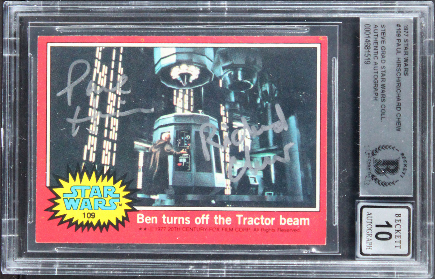 Paul Hirsch & Richard Chew Signed 1977 Star Wars #109 Card Auto 10! BAS Slabbed