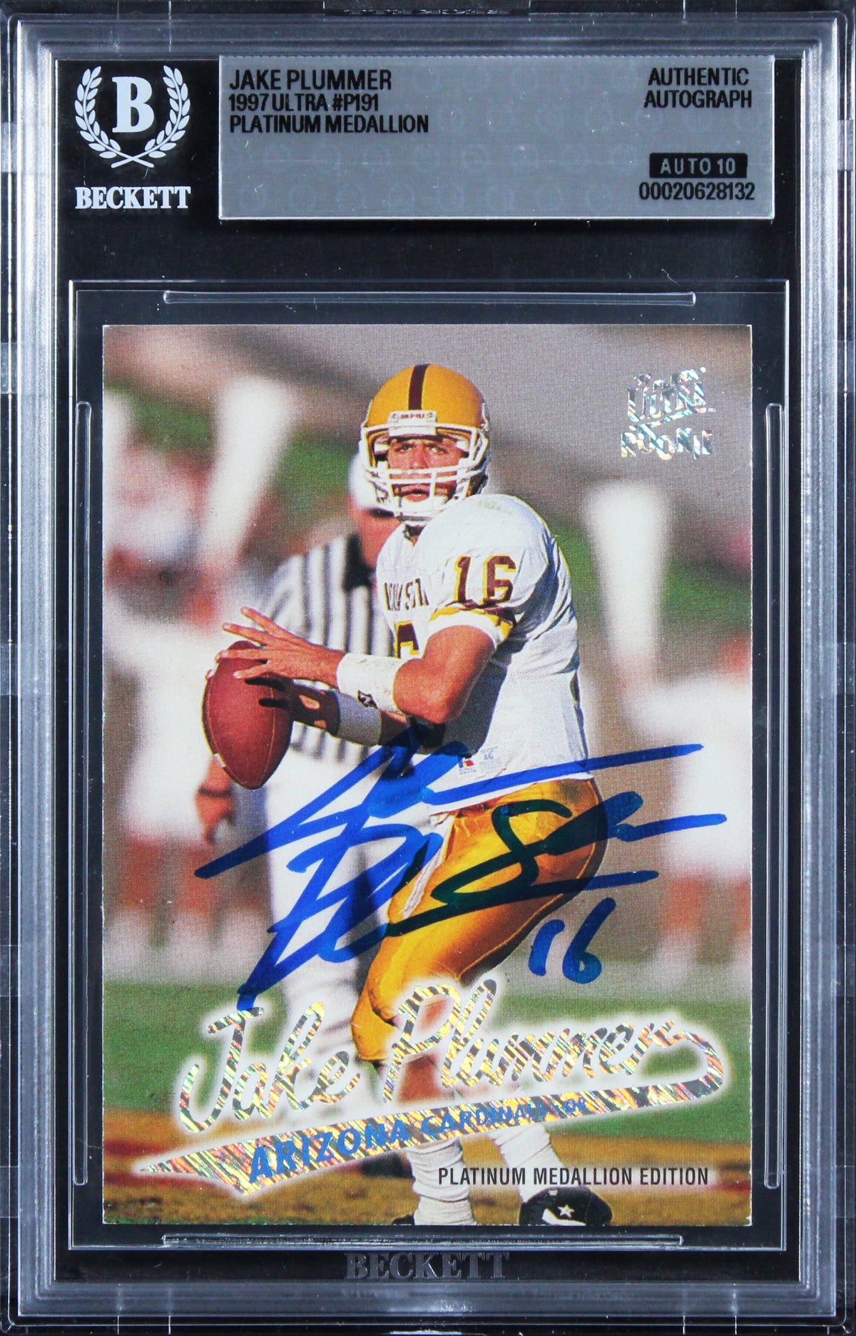 Cardinals Jake Plummer Signed 1997 Ultra Platinum #P191 RC Card Auto 10 BAS Slab