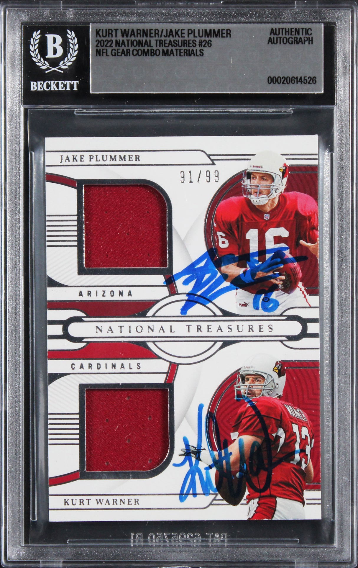 Kurt Warner & Jake Plummer Signed 2022 NT GCM #26 #91/99 Card Auto 10! BAS Slab