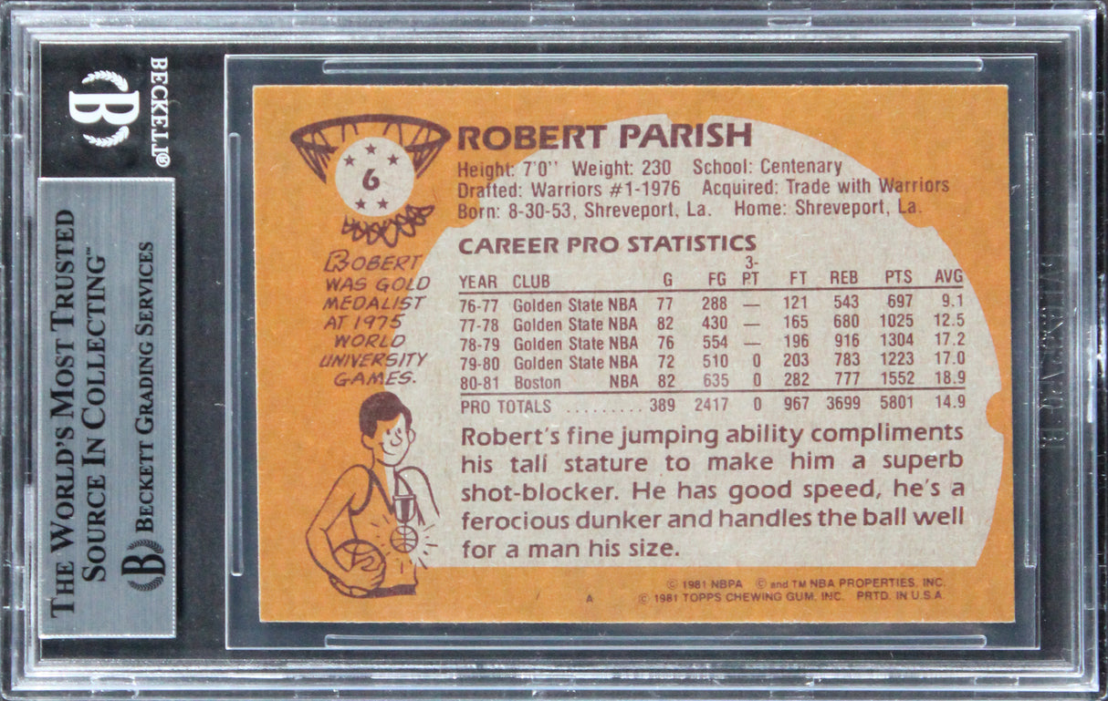 Celtics Robert Parish Authentic 1981 Topps #6 Card Autographed BAS Slabbed