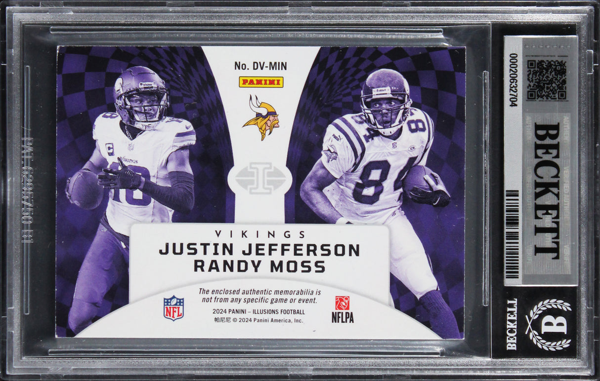 Randy Moss Justin Jefferson Signed 2024 Panini Red #DVMIN Card Auto 10! BAS Slab