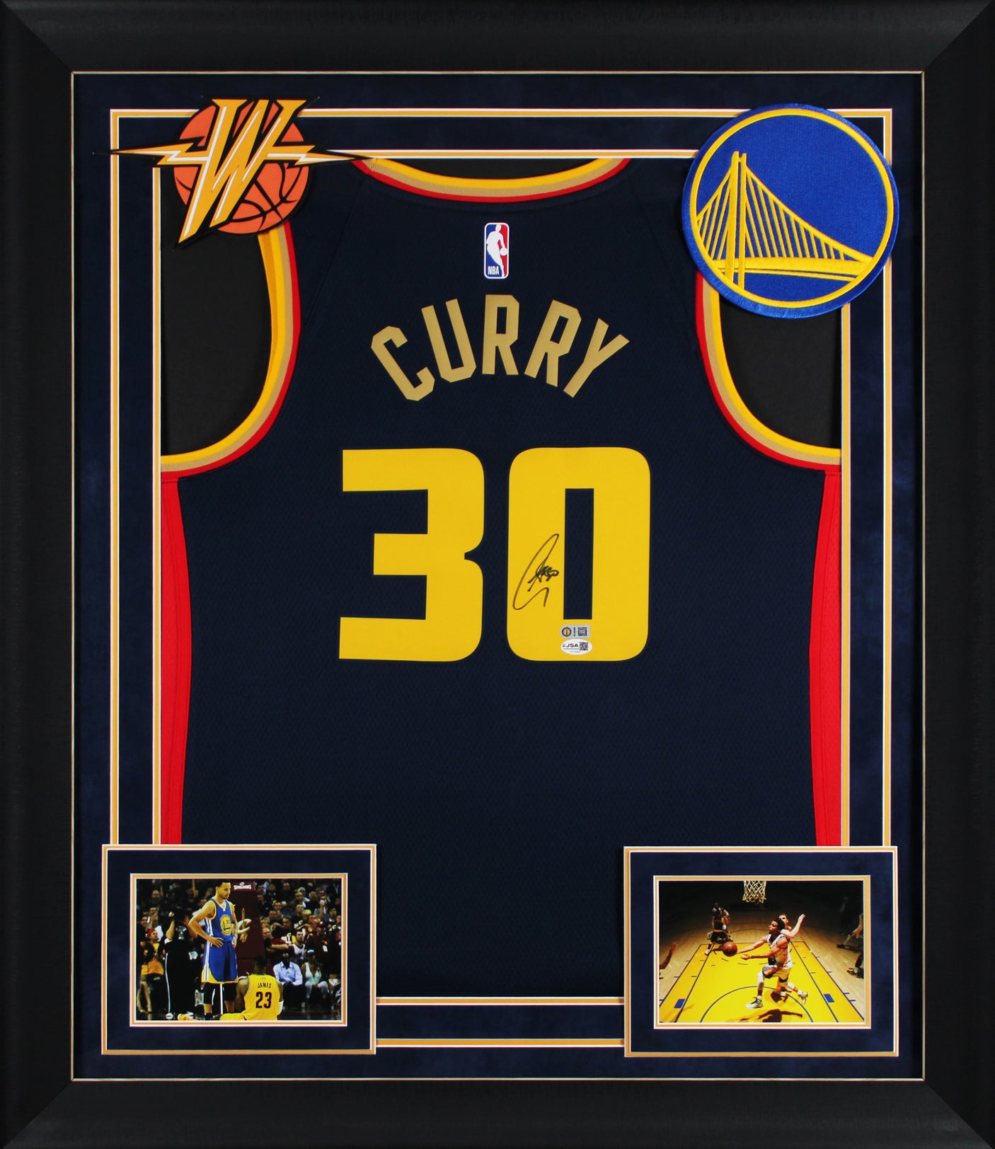 Warriors Stephen Curry Signed Navy Nike 2024 City Swingman Framed Jersey JSA