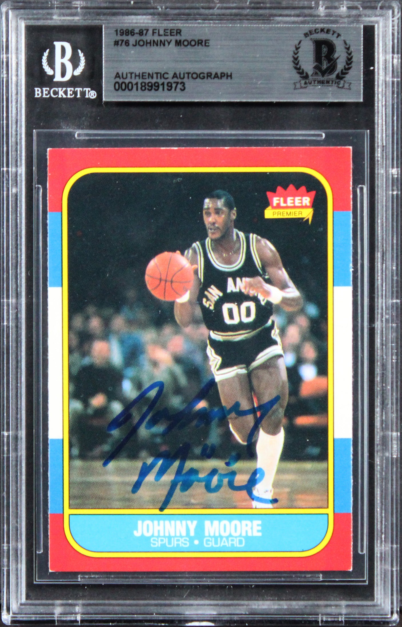Spurs Johnny Moore Authentic 1986 Fleer #76 Card Autographed BAS Slabbed