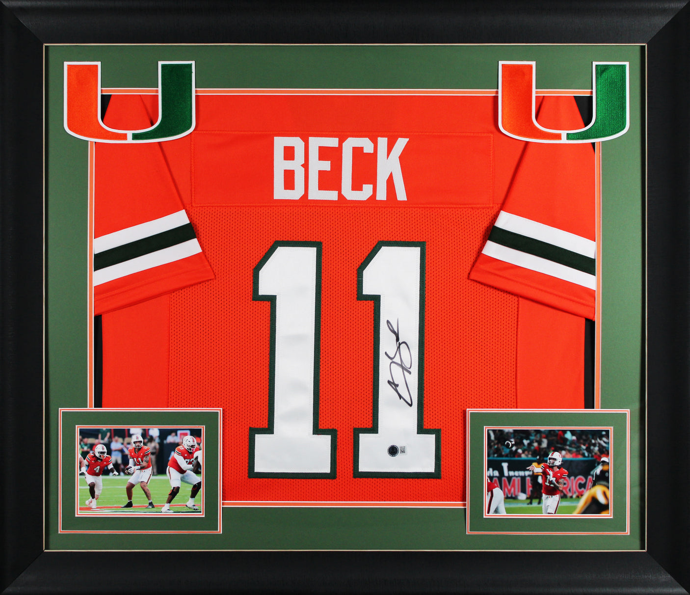 Miami Carson Beck Authentic Signed Orange Pro Style Framed Jersey BAS Witnessed