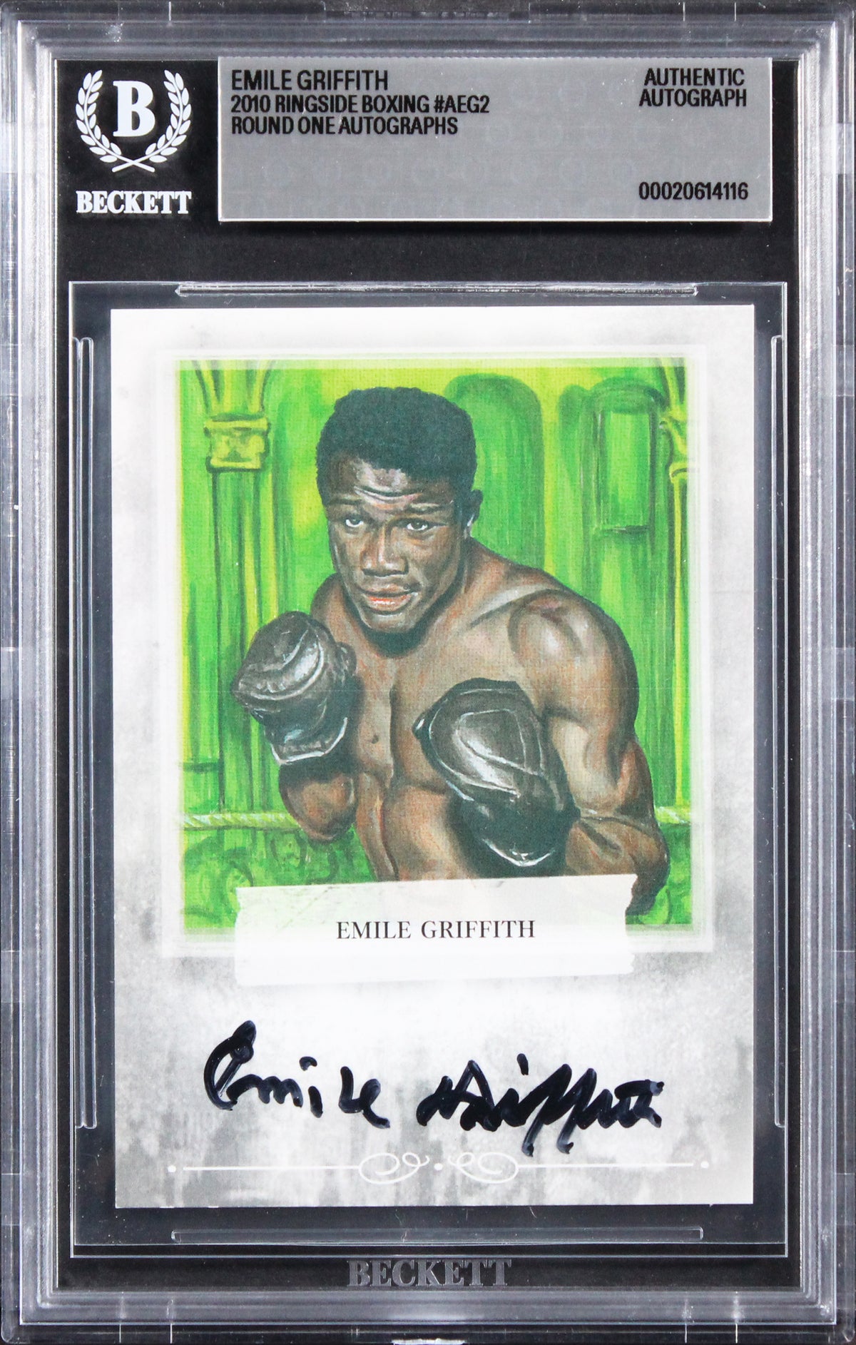 Emile Griffith Signed 2010 Ringside Boxing Round One Auto #AEG2 Card BAS Slabbed