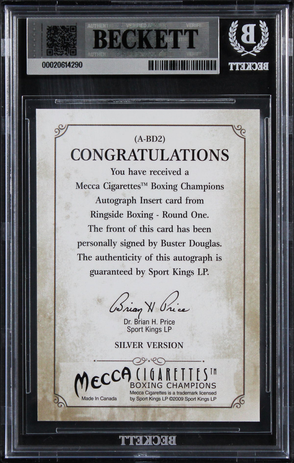 Buster Douglas Signed 2010 Ringside Boxing Round One Auto #ABD2 Card BAS Slabbed