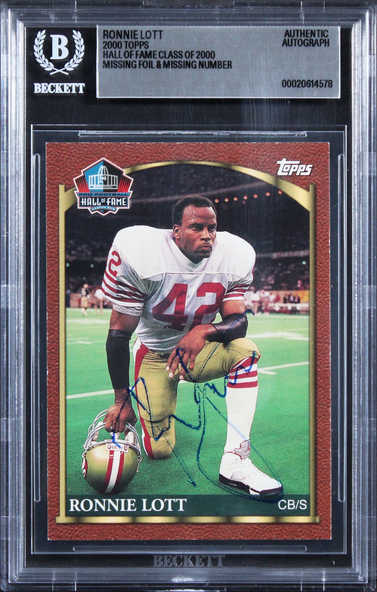 49ers Ronnie Lott Signed 2000 Topps Hall Of Fame Class Of 2000 Card BAS Slab 3
