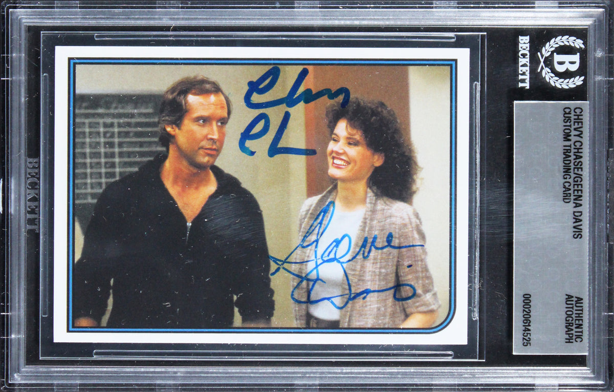 Chevy Chase & Geena Davis Fletch Authentic Signed Custom Trading Card BAS Slab