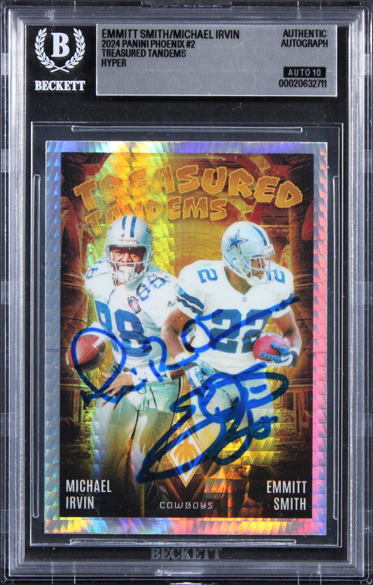 Cowboys (2) Smith & Irvin Signed 2024 Panini Phoenix #2 Card Auto 10! BAS Slab