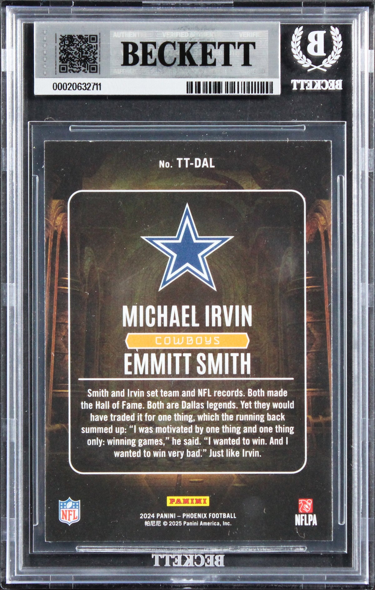 Cowboys (2) Smith & Irvin Signed 2024 Panini Phoenix #2 Card Auto 10! BAS Slab