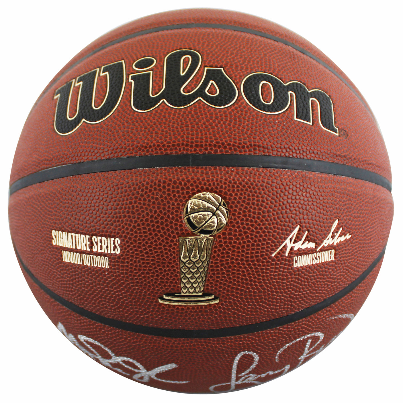Magic Johnson & Larry Bird Signed Wilson Trophy Series Basketball BAS Witnessed