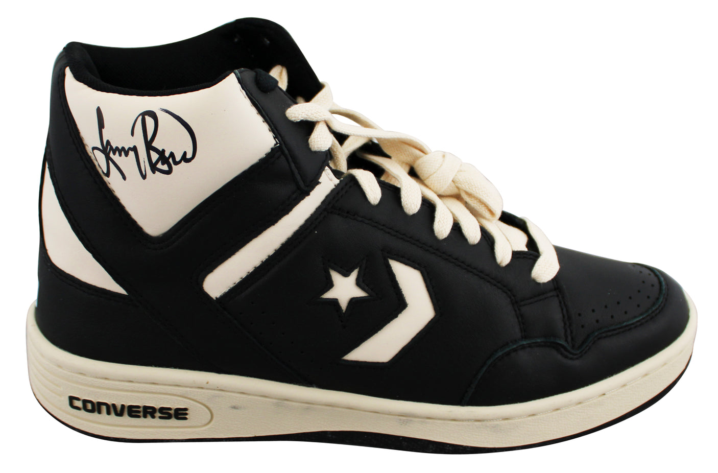 Celtics Larry Bird Signed Right Black & White Converse Weapon Shoe BAS Witnessed