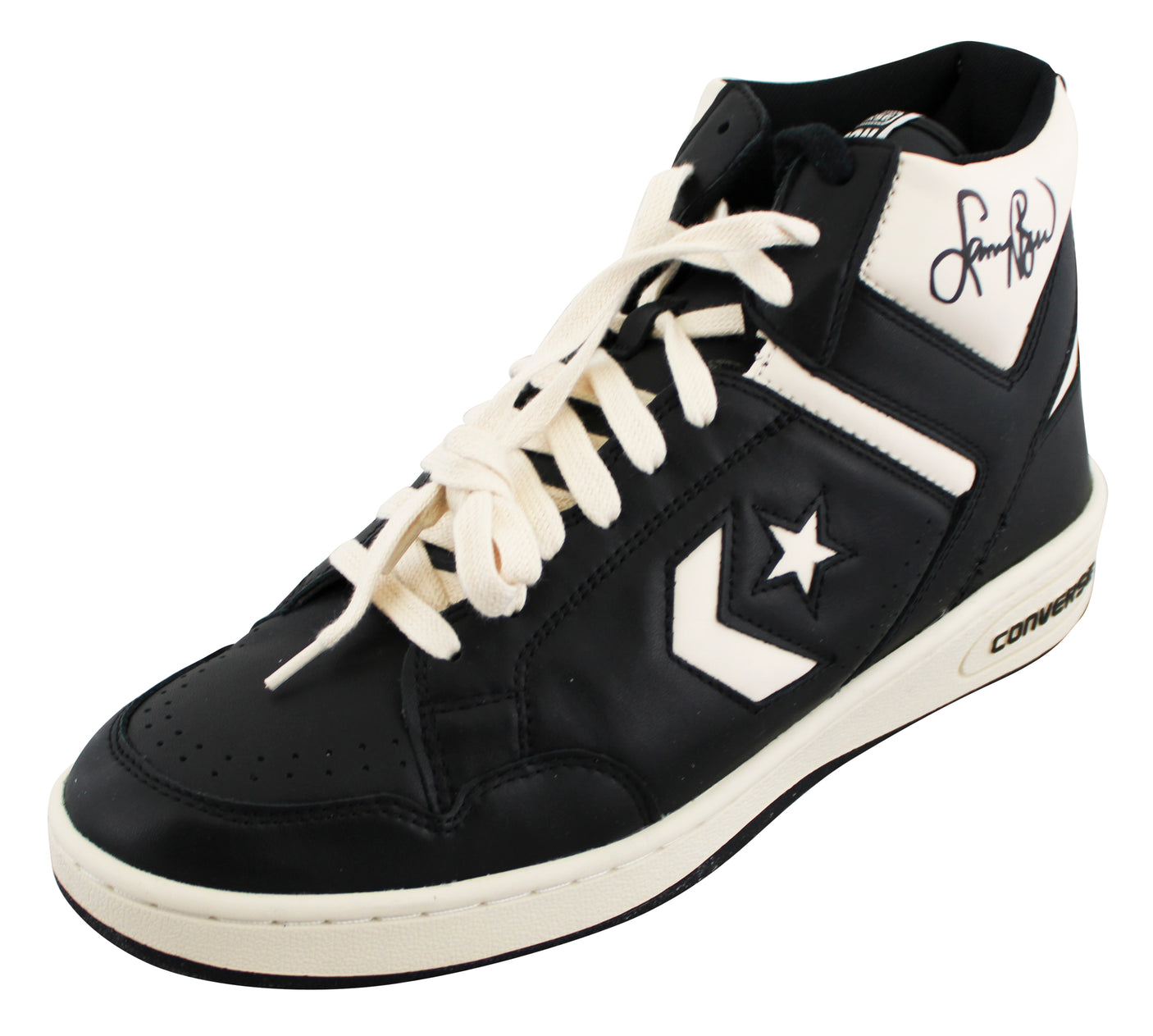 Celtics Larry Bird Signed Left Black & White Converse Weapon Shoe BAS Witnessed