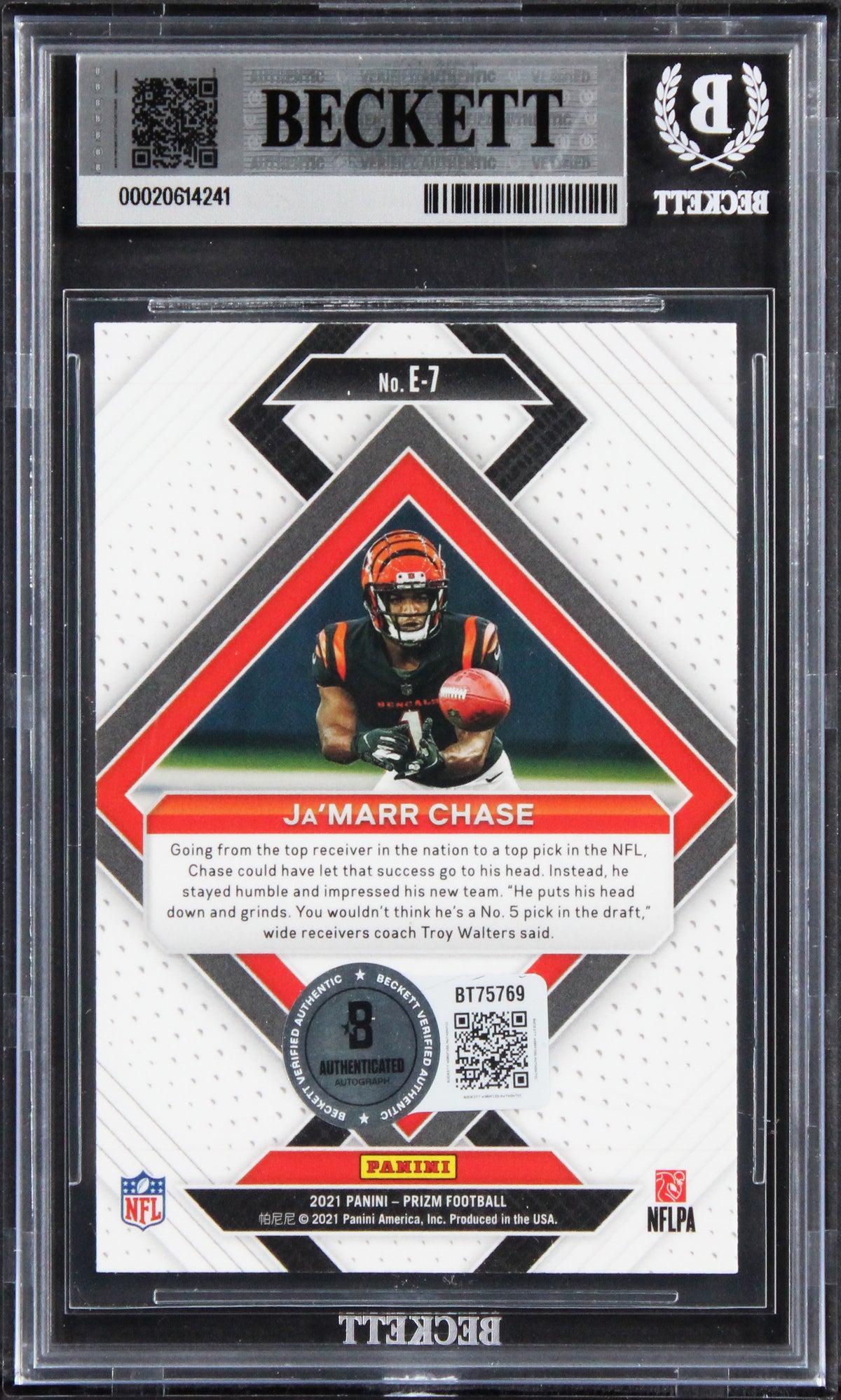 Bengals Ja'Marr Chase Signed 2021 Panini Prizm Emergent #7 Rookie Card BAS Slab
