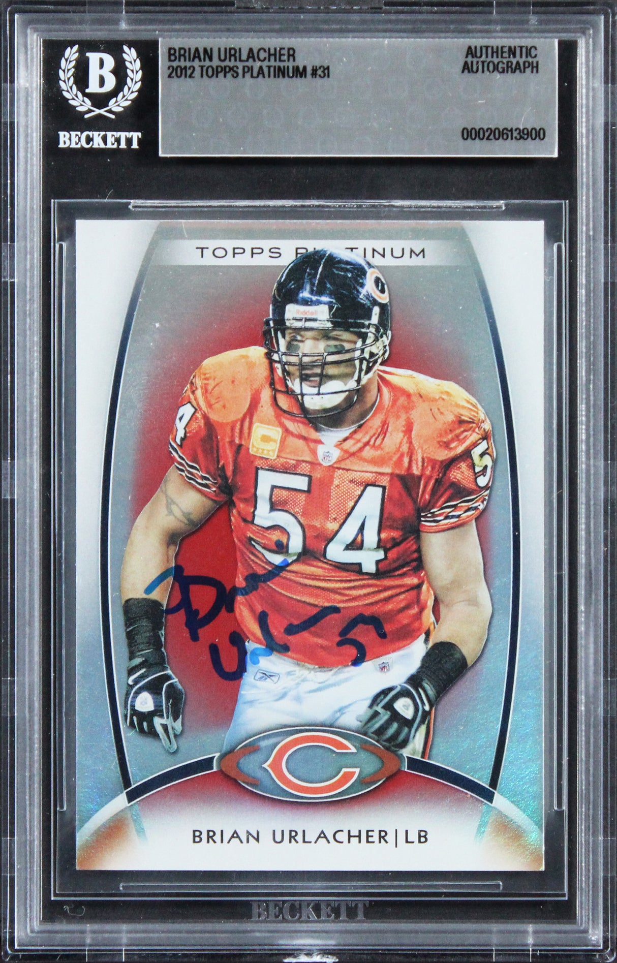 Bears Brian Urlacher Authentic Signed 2012 Topps Platinum #31 Card BAS Slabbed