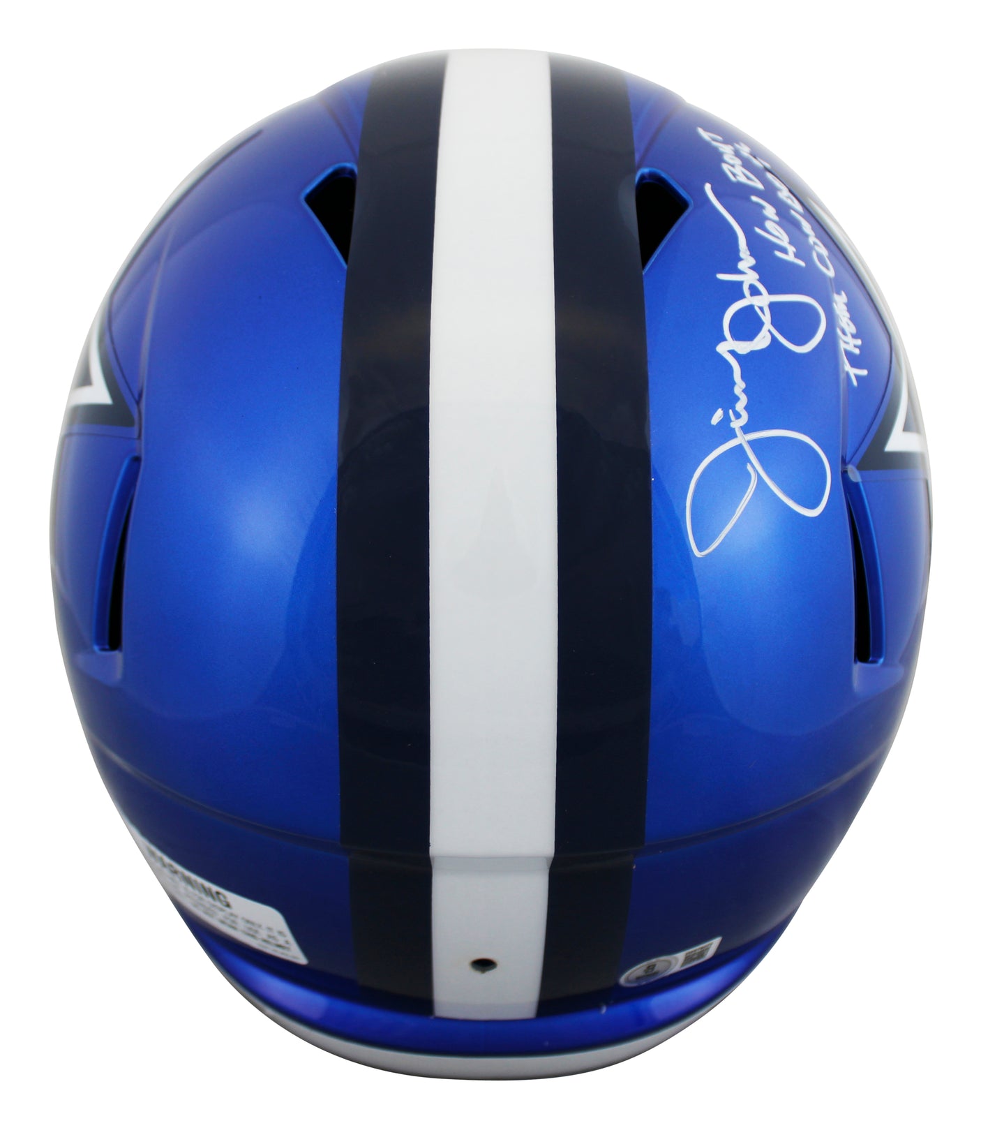Cowboys Jimmy Johnson "HBTC" Signed Flash Full Size Speed Rep Helmet BAS Witness