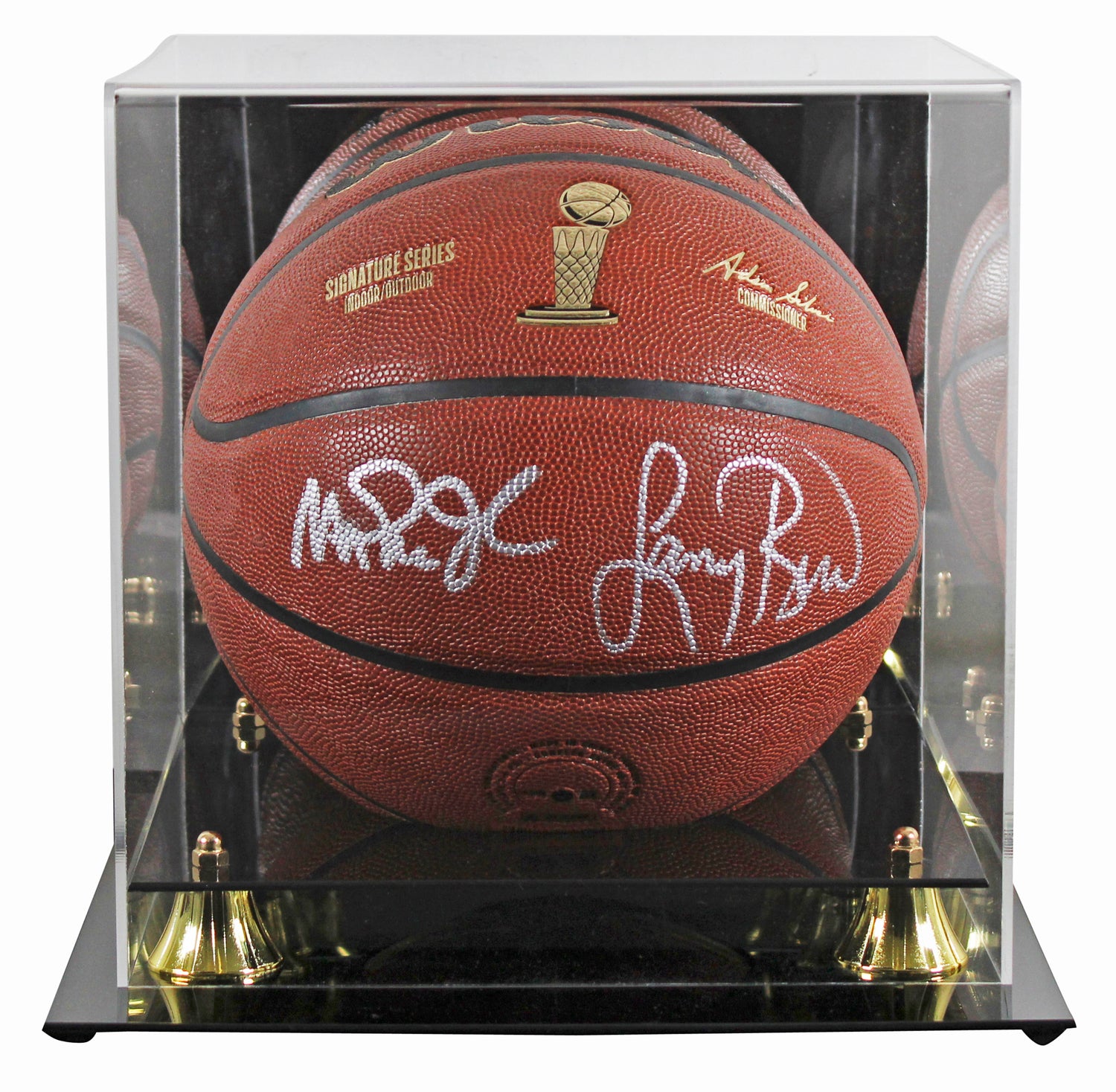 Magic Johnson & Larry Bird Signed Wilson Trophy Series Basketball W/ Case BAS W