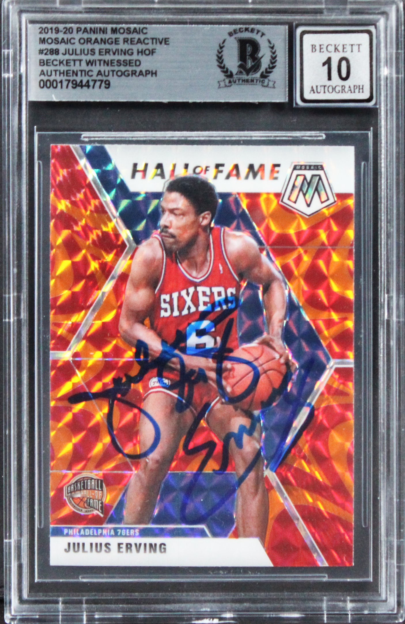 Julius Erving Signed 2019 Panini Mosaic Or Reactive #288 Card Auto 10! BAS Slab