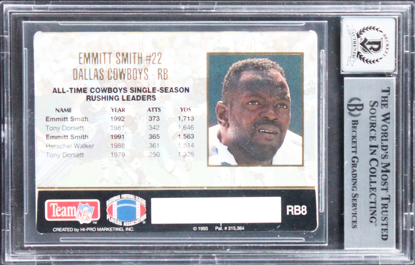 Emmitt Smith Signed 1993 Action Packed Rushers #RB8 Card Auto 10! BAS Slabbed
