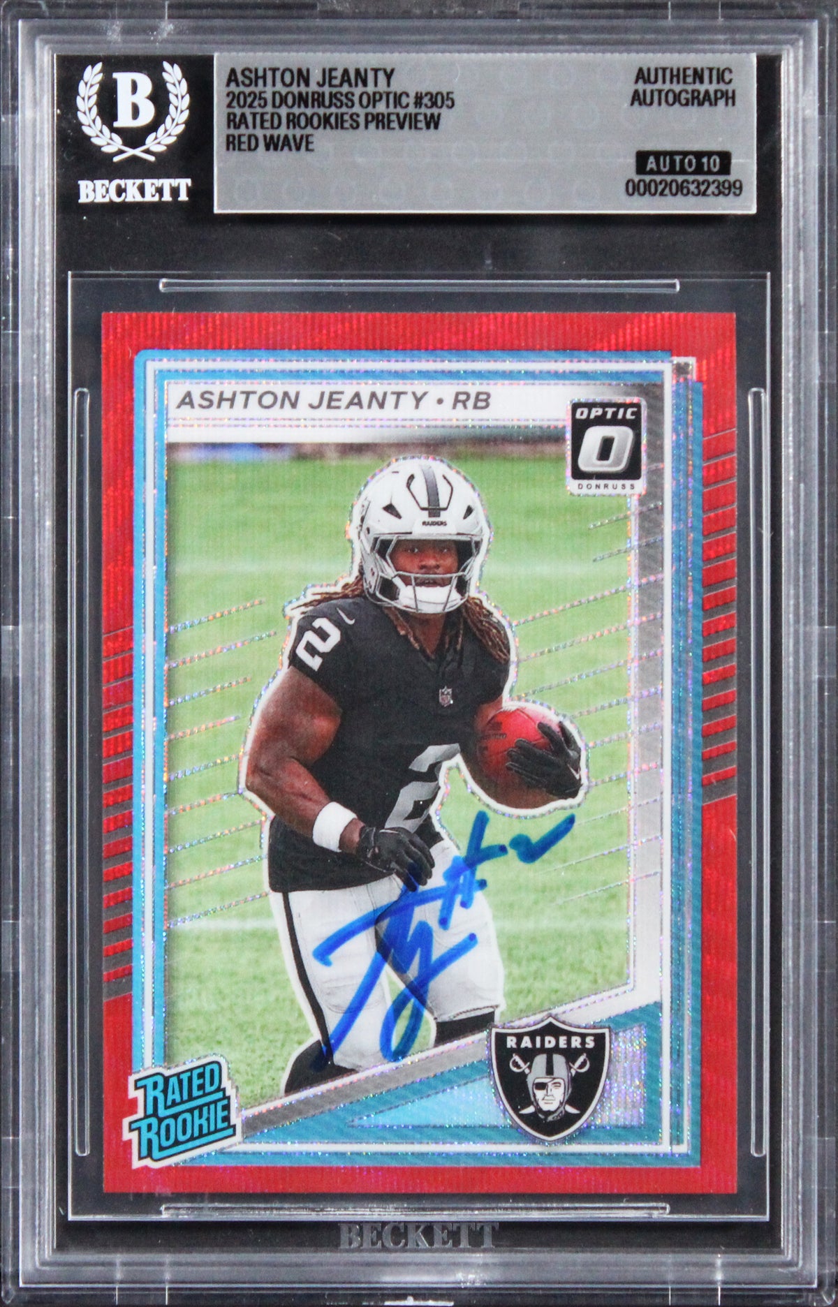 Raiders Ashton Jeanty Signed 2025 Donruss Optic #305 RC Card Auto 10! BAS Slab