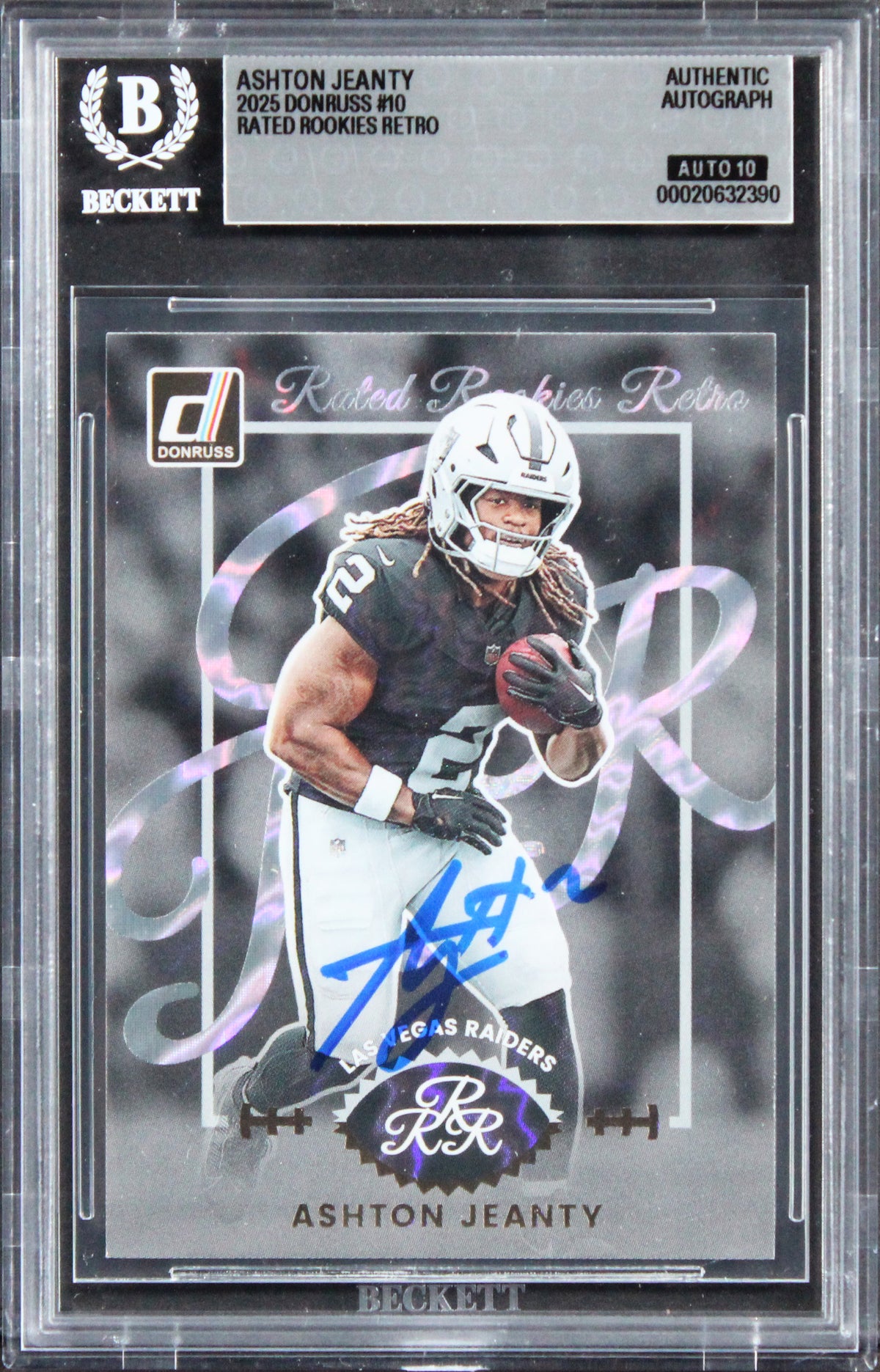 Raiders Ashton Jeanty Signed 2025 Donruss #10 Rookie Card Auto 10! BAS Slabbed