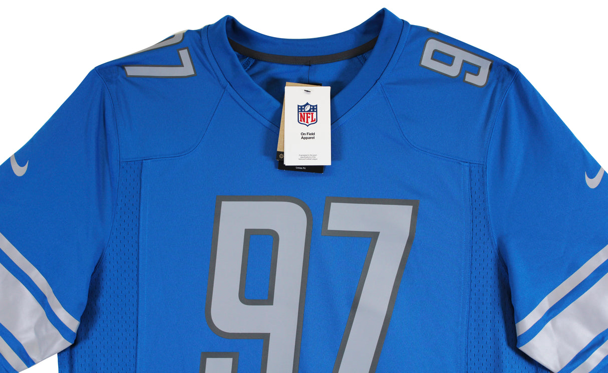 Lions Aidan Hutchinson Signed Blue Nike Game Jersey w/ Silver Sig BAS Witnessed