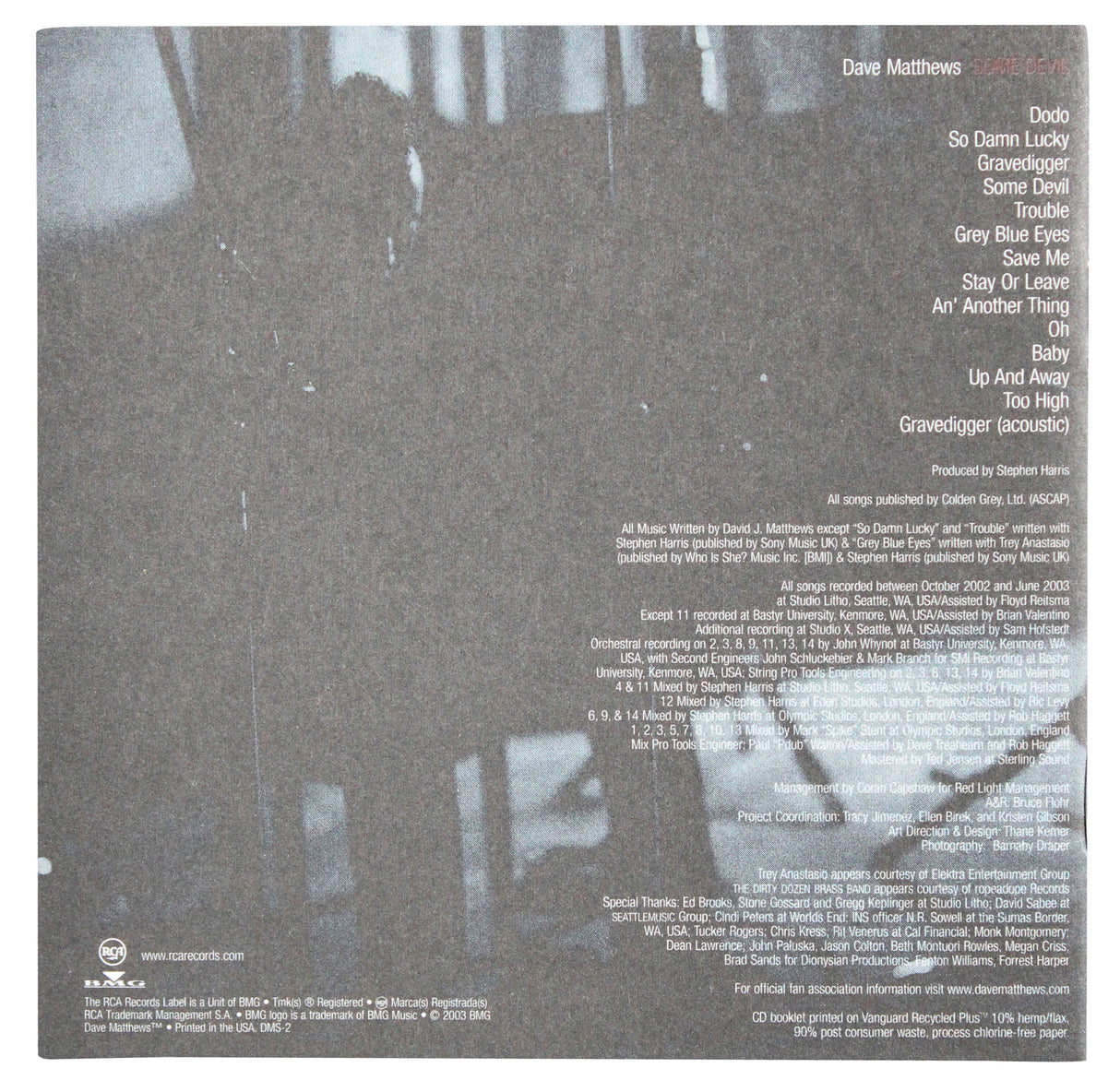 Dave Matthews Authentic Signed Some Devil CD Booklet Autographed JSA #ZZ66509