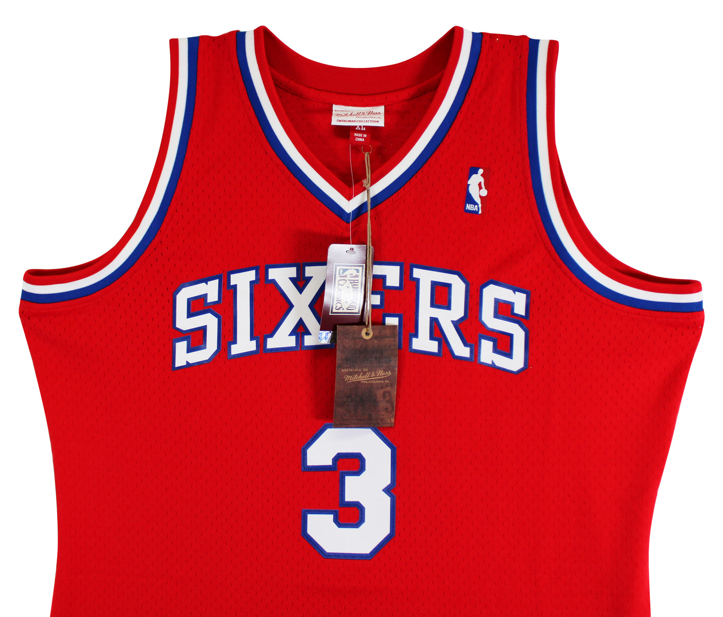 76ers Allen Iverson Signed Red 2002-03 M&N HWC Swingman Jersey BAS Witnessed