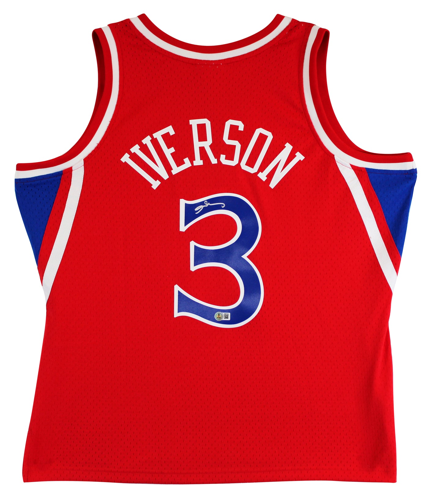 76ers Allen Iverson Signed Red 1996-97 M&N HWC Swingman Jersey BAS Witnessed