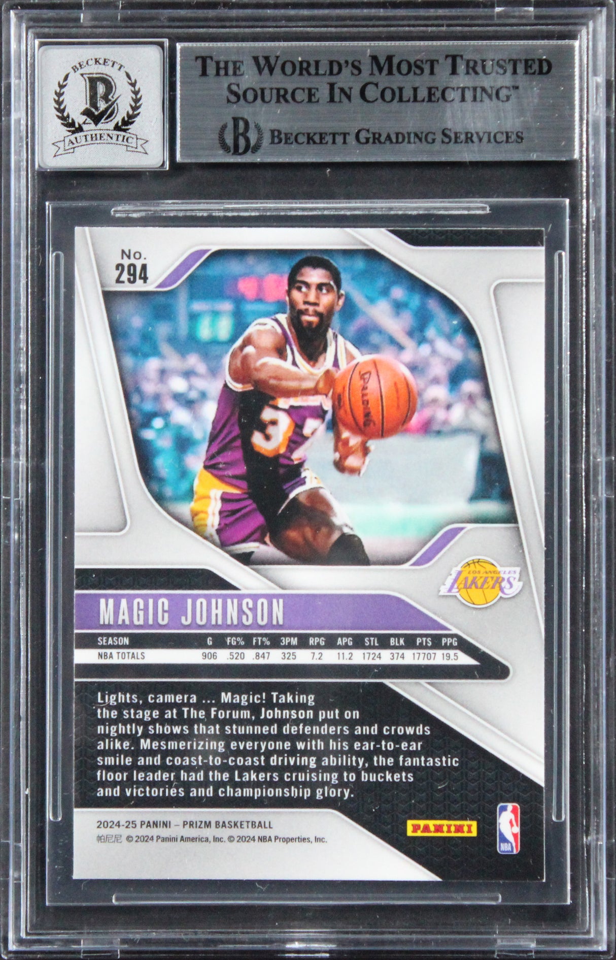 Lakers Magic Johnson Signed 2024 Panini Prizm #294 Card Auto 10! BAS Slabbed