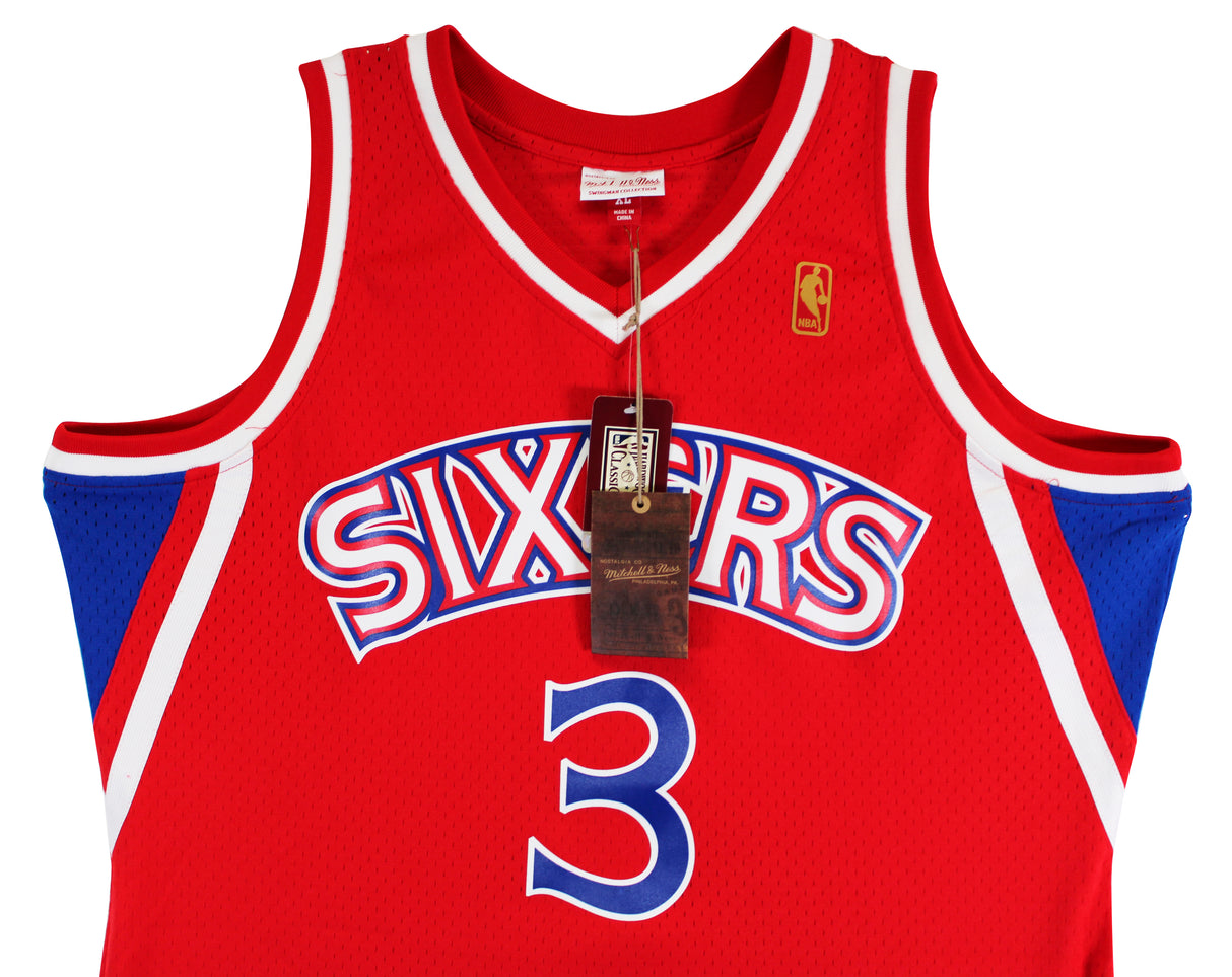 76ers Allen Iverson Signed Red 1996-97 M&N HWC Swingman Jersey BAS Witnessed