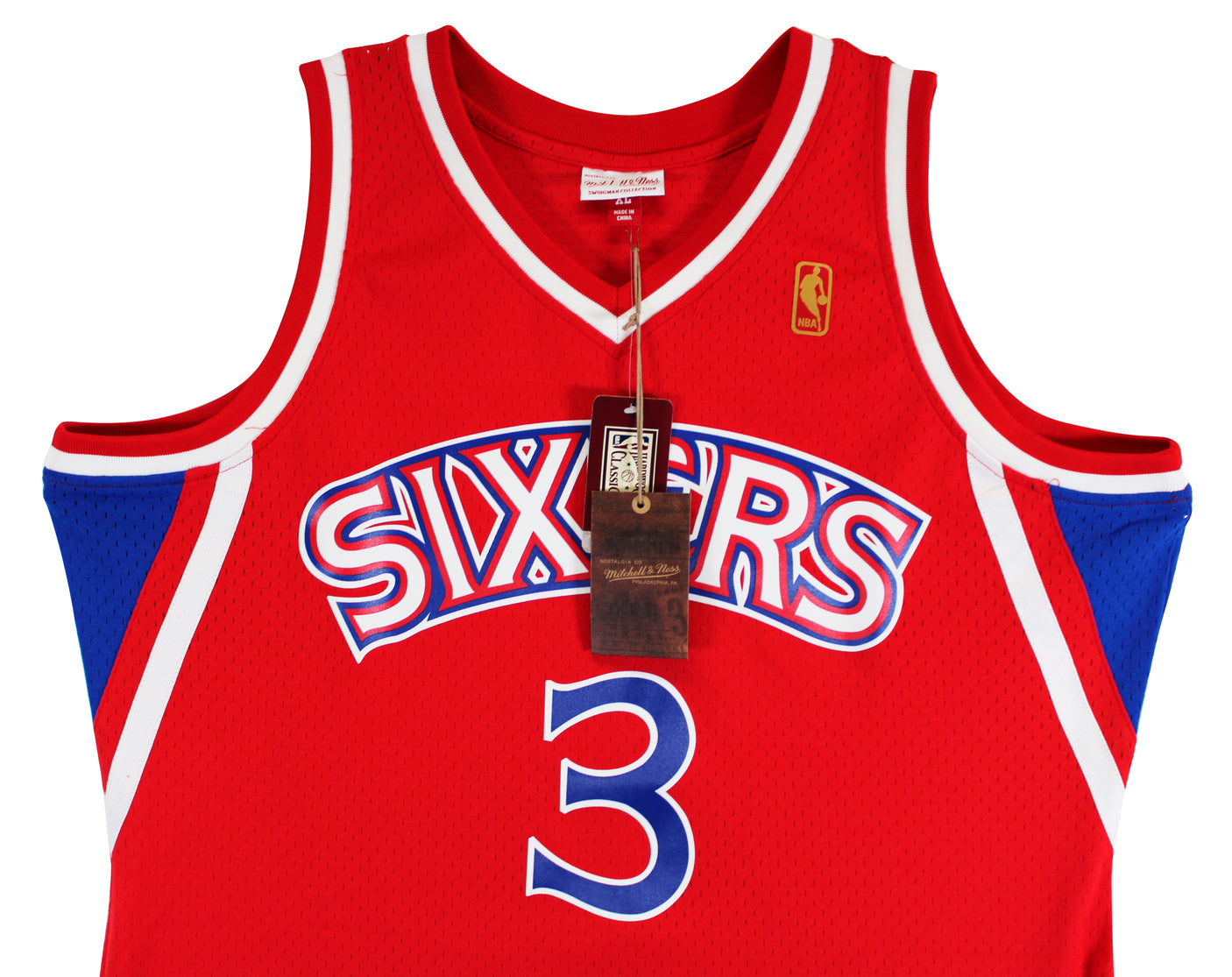 76ers Allen Iverson Signed Red 1996-97 M&N HWC Swingman Jersey BAS Witnessed