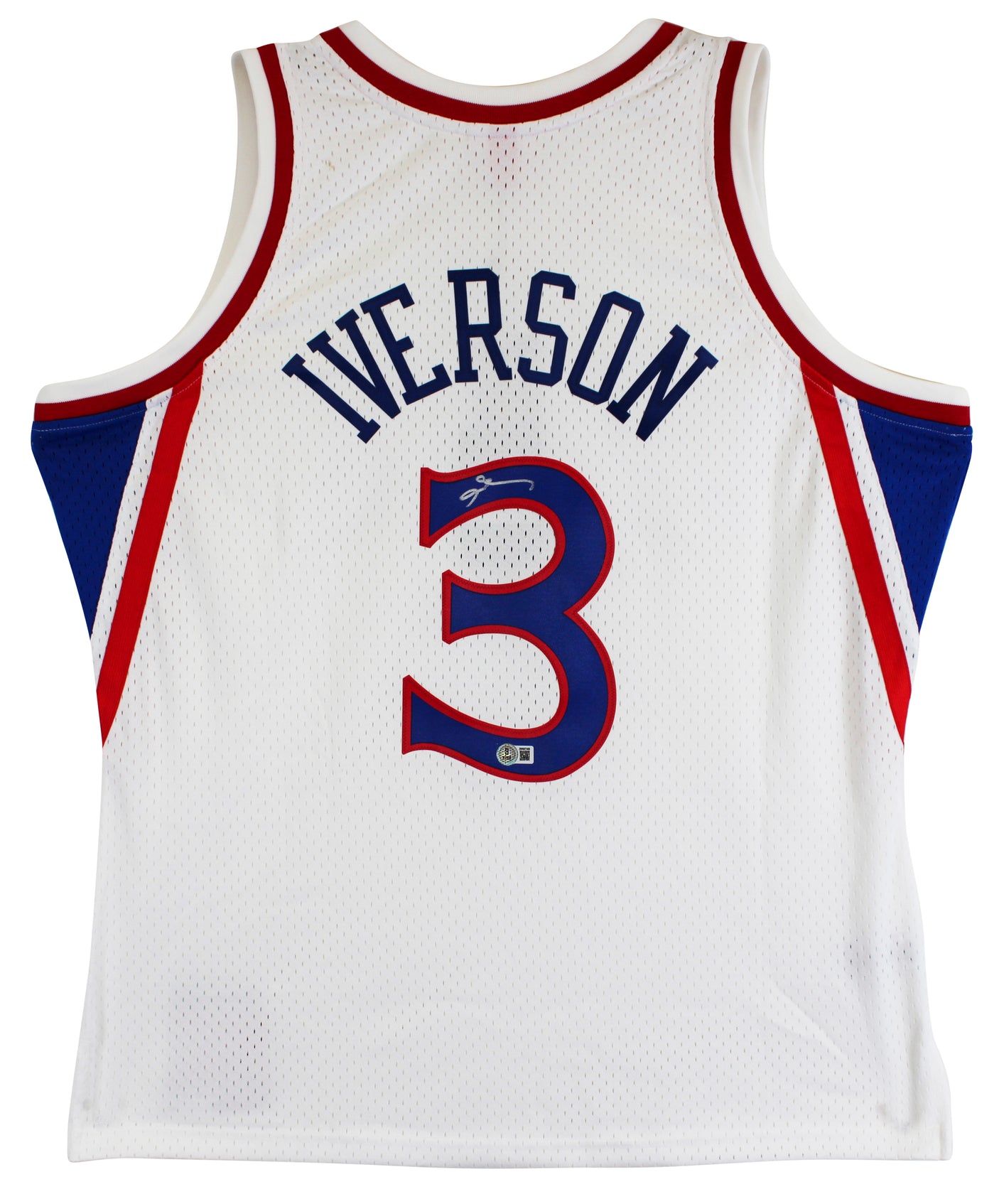 76ers Allen Iverson Signed White 1996-97 M&N HWC Swingman Jersey BAS Witnessed