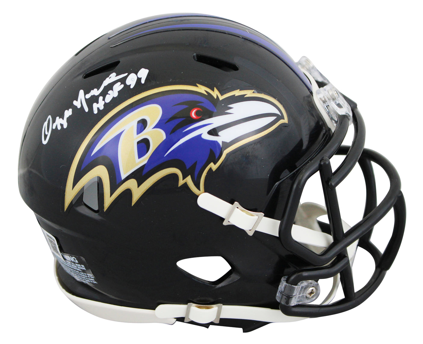 Ravens Ozzie Newsome "HOF 99" Signed Speed Mini Helmet W/ Case BAS Witnessed