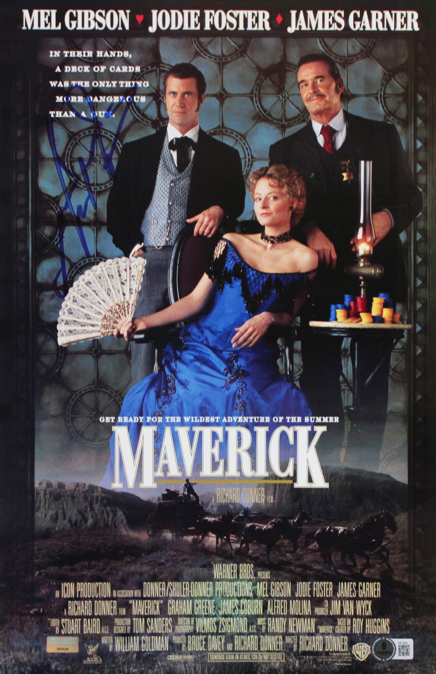 Mel Gibson Maverick Authentic Signed 11x17 Mini Movie Poster Photo BAS