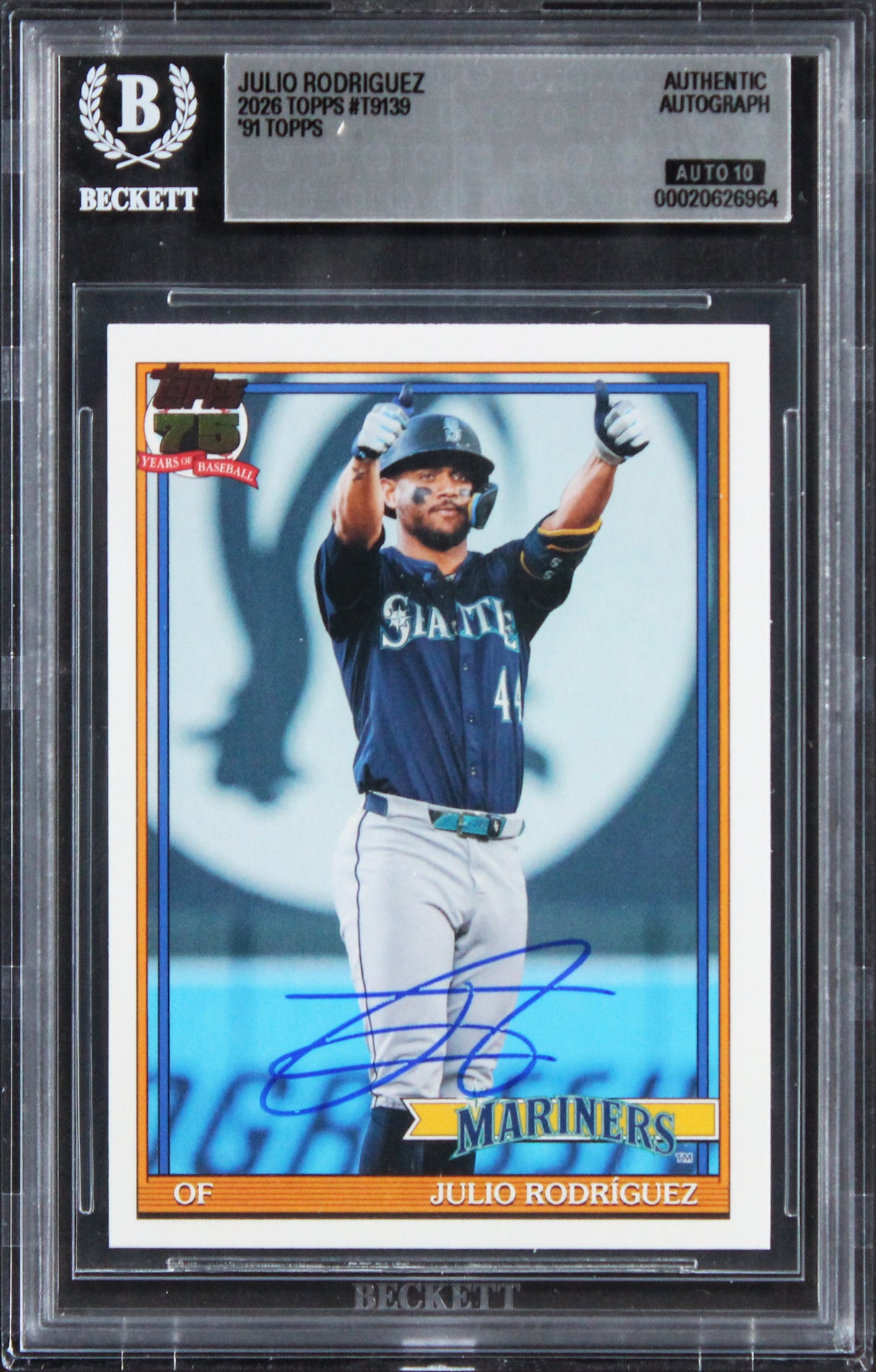 Mariners Julio Rodriguez Signed 2026 Topps #T9139 Card Auto GM 10! BAS Slabbed
